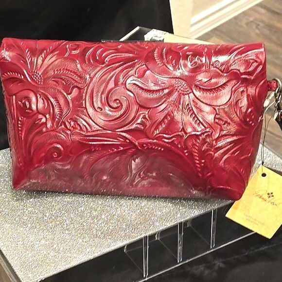 Patricia Nash Valerie Tooled Leather Fold-Over Wristlet- Magenta - Picture 7 of 8